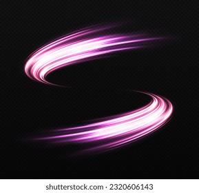 Glowing space banner. Magic shiny trails swirl on transparent background. Sparkle wave trails effect.