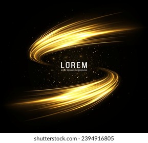 Glowing space banner. Sparkle wave trails effect. Magic shiny trails swirl on transparent background.