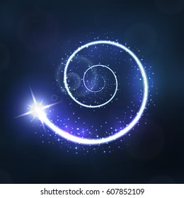 Glowing space object, comet flies in a spiral vector illustration