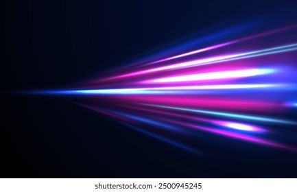 Glowing spark swirl trail tracing on dark blue background. Abstract light lines of movement and speed. Light line moving with speed.