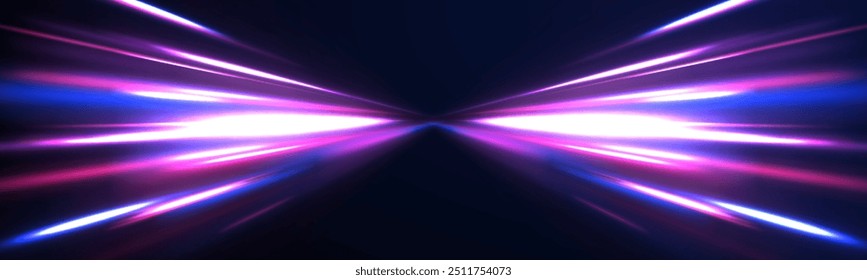 Glowing spark swirl trail tracing on dark blue background. Abstract light lines of movement and speed. Light line moving with speed.
