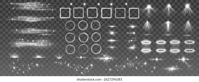 Brilhante Luz Brilhante Feixe com Linhas Curvas e Explosão Flash - Fundo Abstrato Branco Apresentando Iluminado Flare Mágico, Raios de Brilho e Efeito de Torção Transparente

