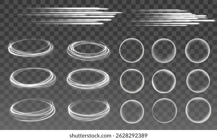 Glowing Sparkle Light Beam with Curved Lines and Flash Explosion – White Abstract Backdrop Featuring Illuminated Magic Flare, Glitter Rays, and Transparent Twirl Effect

