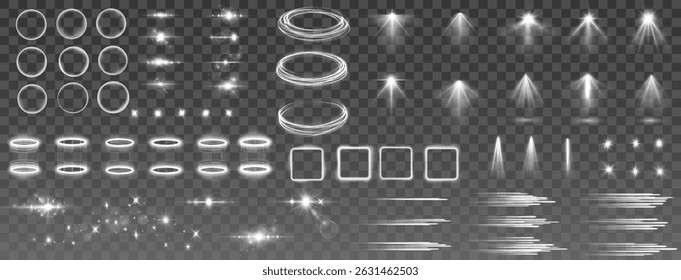 Glowing Sparkle Light Beam with Curved Lines and Flash Explosion – White Abstract Backdrop Featuring Illuminated Magic Flare, Glitter Rays, and Transparent Twirl Effect

