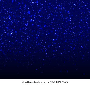 Glowing sparkles. Falling abstract particles. Shining blue confetti. Light effect. Falling stars. Glittering particles. Holiday shimmering lights. Vector illustration.