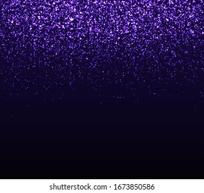 Glowing sparkles. Falling abstract particles. Shining purple confetti. Light effect. Falling stars. Glittering particles. Holiday shimmering lights. Vector illustration.