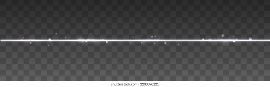 El brillo brilla la línea blanca. Juego de flash, efectos de luces. Brillantes brillantes en fondo transparente. El abstracto choca con el bokeh. Rayos de luz horizontales plateados. Vigas láser, líneas de movimiento de velocidad. Vector
