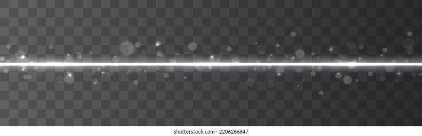 Glowing sparkles white line. Set of flash, lights effects. Bright glares on transparent background. Abstract sparks bokeh. Silver horizontal light rays streaks. Laser beams, speed motion lines. Vector