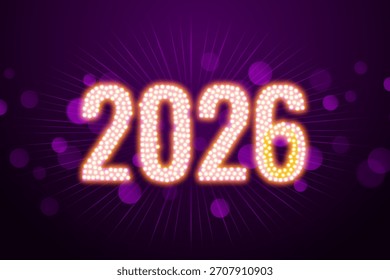brilhante brilhante 2026 texto novo ano roxo fundo vetor