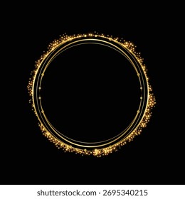 Glowing sparkling circle frame on black – glitter light ring