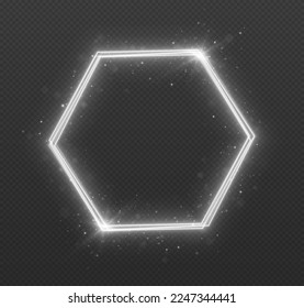 Glowing sparkling frame. Luxury silver frame on transparent background.