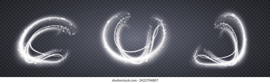 Glowing sparkling speed spiral with magic vector effect of magical sparkling dust particles. A light effect overlay illustrating the movement of energy.