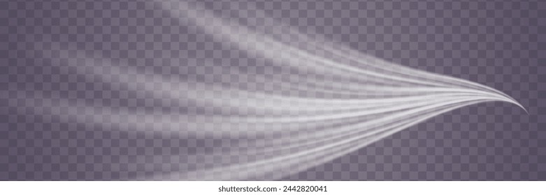 Glowing speed lines. Light shining effect. Movement on an easy trail. On a transparent background.