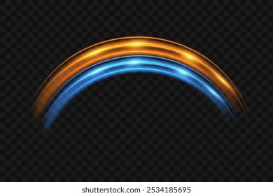 Glowing speed lines. Light trail effect, rotating curve. On a transparent background.