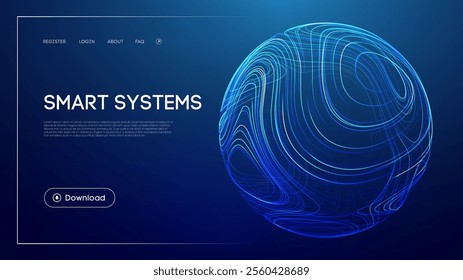 Glowing sphere with abstract blue lines symbolizing smart systems technology