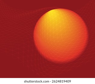 Glowing Sphere on Abstract Red Grid Landscape Warmth and Dimension