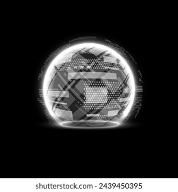 Glowing sphere white shield vector illustration. 3D dome barrier digital technology. Luminous abstract energy protection geometric hemisphere. Force field defense globe shell, cyberspace grid screen