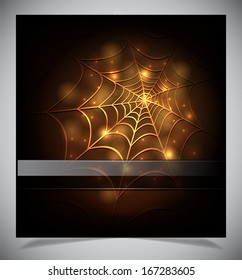 Glowing spider web on a dark background. Vector illustration