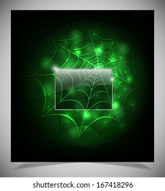 Glowing spider web on a dark background. Vector illustration