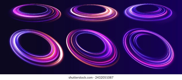 Glowing spiral. Abstract neon color glowing lines background. The energy flow tunnel. Shine round frame with light circles light effect.