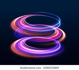 Espiral brillante. Fondo de líneas brillantes de color neón Abstractas. El túnel de flujo de energía. Brillar marco redondo con círculos de luz efecto de luz.	