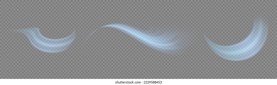 Glowing spiral lines effect. Curved line light. Glittering wavy trail. Swirling glow neon trails. Rotating shining waves of speed. Sparkling swirl with flare sparkles. Dynamic blue motion wave, vector