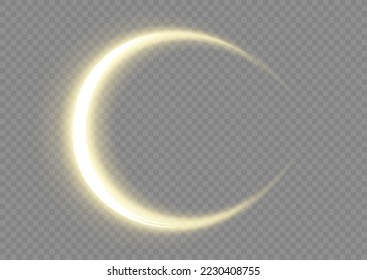 Glowing spiral lines effect. Curved line light. Glittering trail. Swirling glow golden neon wavy. Rotating shining waves of speed. Sparkling swirl with flare sparkles. Dynamic blue motion wave, vector