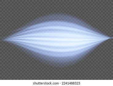 Efecto de líneas espirales brillantes. Luz de línea curva. Rueda ondulante. Caminos de neón resplandecientes girando. Olas de velocidad giratorias brillantes. Giro espumoso con destellos de bengala. Onda de movimiento azul dinámico, vector