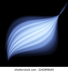 Efecto de líneas espirales brillantes. Luz de línea curva. Rueda ondulante. Caminos de neón resplandecientes girando. Olas de velocidad giratorias brillantes. Giro espumoso con destellos de bengala. Onda de movimiento azul dinámico, vector