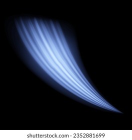 Glowing spiral lines effect. Curved line light. Glittering wavy trail. Swirling glow neon trails. Rotating shining waves of speed. Sparkling swirl with flare sparkles. Dynamic blue motion wave, vector