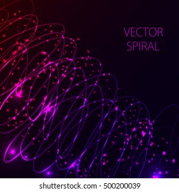 Glowing spiral on dark background. Blue and pink abstract light hi tech concept