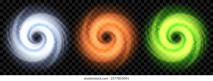 
Glowing spiral vortex. Cleaning, washing, and freshness. Abstract motion effect in a circular swirl. Vector effect isolated on transparent background. 