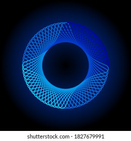 Glowing Spirograph. Circle Soundwave. Minimal Line Pattern. Ordered Waves. Cosmic Waveform. Blue Energy Abstraction. Vector Illustration. 