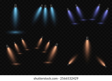 Glowing spotlight light, light effect. On a transparent background.