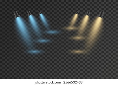 Glowing spotlight light, light effect. On a transparent background.