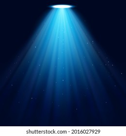 Glowing Spotlight On A Dark Blue Background. Vector Background Illustration.