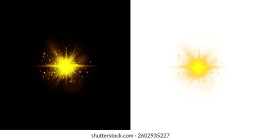  glowing spotlight and sparkle effect with bursts of light, lens flares, and festive illumination. Ideal for stage scenes, disco events, and futuristic abstract backgrounds. Vector illustration