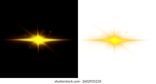  glowing spotlight and sparkle effect with bursts of light, lens flares, and festive illumination. Ideal for stage scenes, disco events, and futuristic abstract backgrounds. Vector illustration