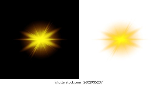  glowing spotlight and sparkle effect with bursts of light, lens flares, and festive illumination. Ideal for stage scenes, disco events, and futuristic abstract backgrounds. Vector illustration