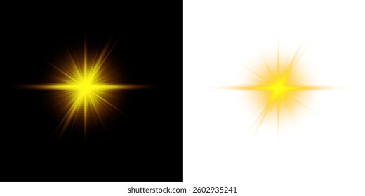  glowing spotlight and sparkle effect with bursts of light, lens flares, and festive illumination. Ideal for stage scenes, disco events, and futuristic abstract backgrounds. Vector illustration