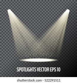 Glowing spotlights. Pair of illumination stage lights. Vector illustration for your graphic design.
