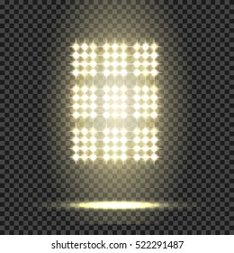 Glowing Spotlights. Set Of Illumination Stage Lights. Rows Of Lamps. Vector Illustration For Your Graphic Design.