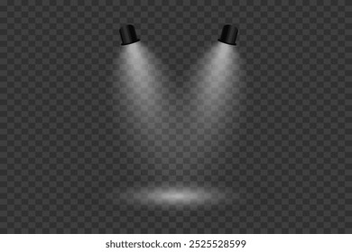 Luzes brilhantes para iluminação de palco. Efeito de luz e fluxo de luz. Em um fundo transparente.