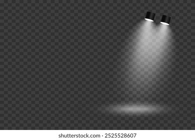 Luzes brilhantes para iluminação de palco. Efeito de luz e fluxo de luz. Em um fundo transparente.