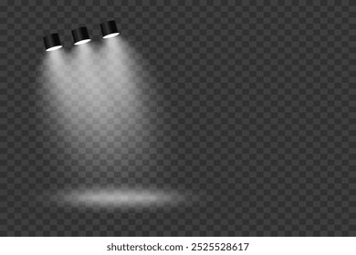 Luzes brilhantes para iluminação de palco. Efeito de luz e fluxo de luz. Em um fundo transparente.