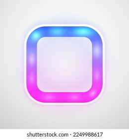 Glowing Square Shape LED Lamp Neon Color Icon. Vector Frame with Copy Space.