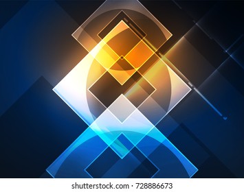 Glowing squares in the dark, digital abstract background, vector technology hi-tech template