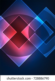 Glowing squares in the dark, digital abstract background, vector technology hi-tech template