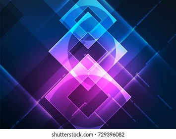 Glowing squares in the dark, digital abstract background, vector technology hi-tech template