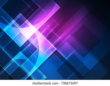 Glowing squares in the dark, digital abstract background, vector technology hi-tech template